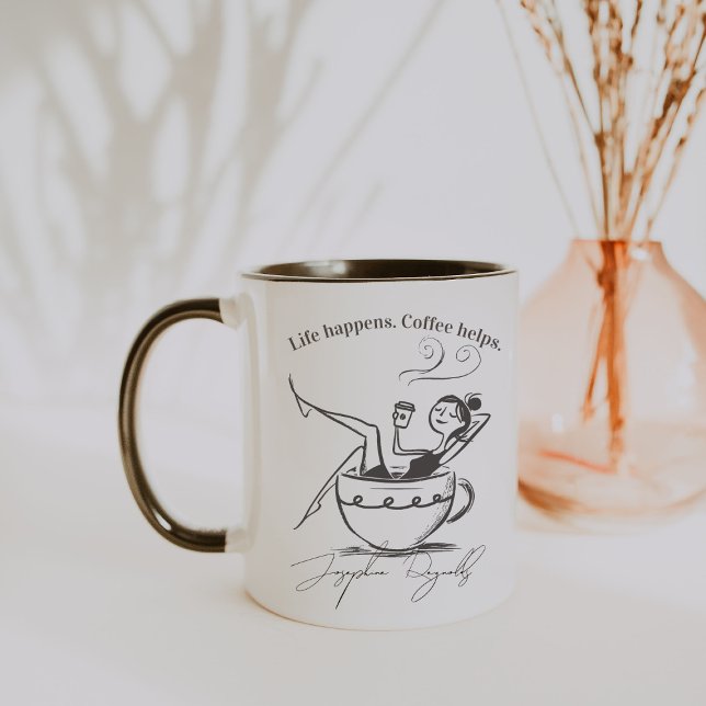 Taza Life Happens. Coffee Helps. Minimalist Monogram (Subido por el creador)