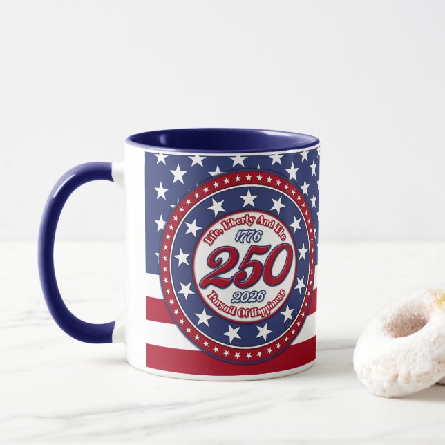 Taza Life, Liberty And The Pursuit Of Happiness Flag (Con donut)