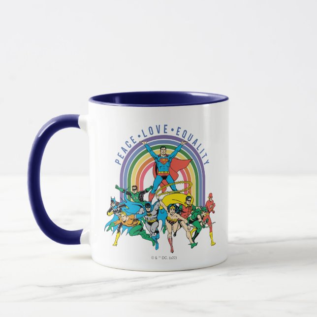 Taza Liga de Justicia Original - Paz, Amor, Igualdad (Izquierda)
