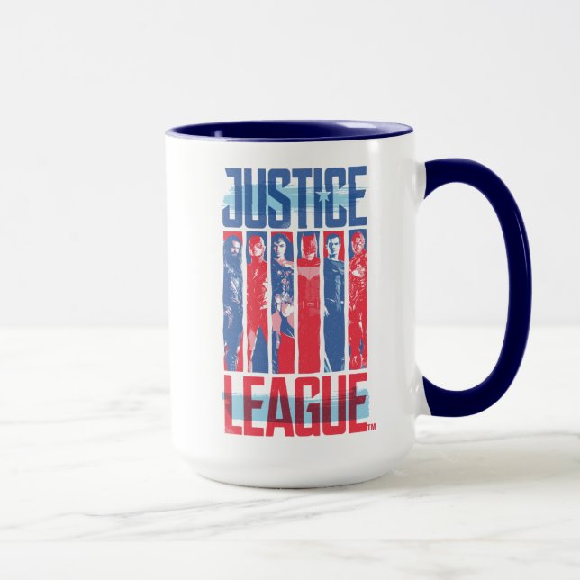 Taza Liga de la Justicia | Arte pop de grupo azul y roj (Derecha)