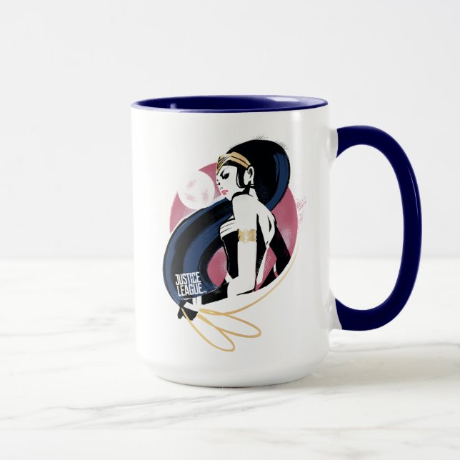 Taza Liga de la Justicia | Arte pop de perfil de mujer  (Derecha)