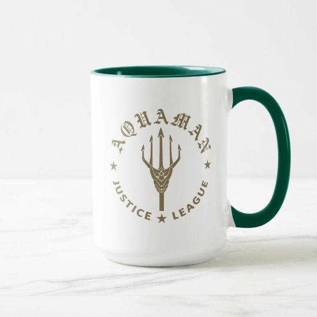 Taza Liga de la Justicia | Emblema de Aquaman Retro Tri (Derecha)