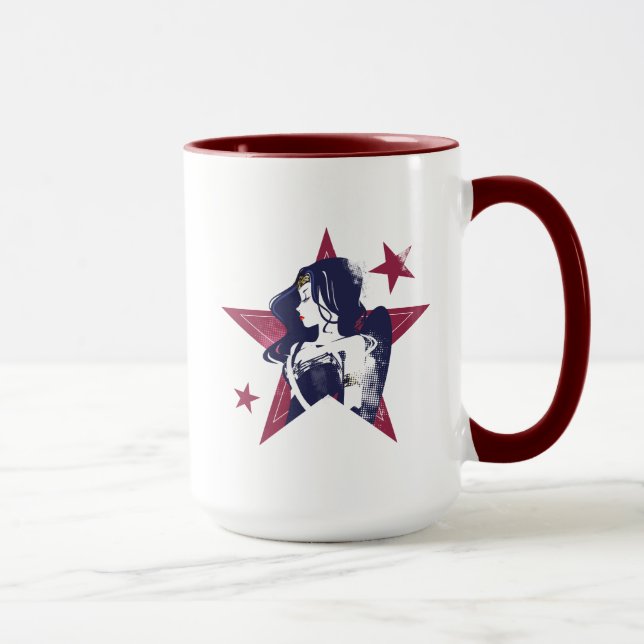 Taza Liga de la Justicia | Mujer Maravilla y arte pop d (Derecha)