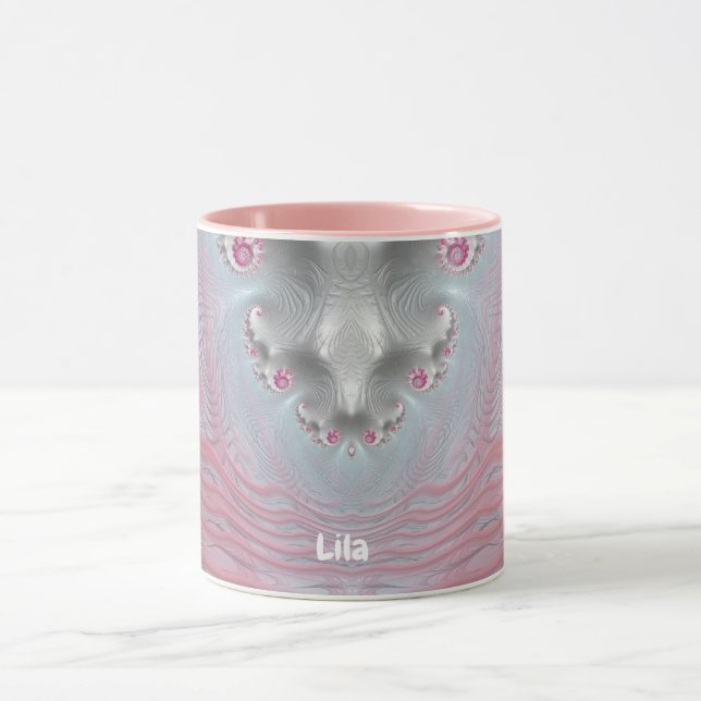 Taza LILA ~ Zany 3D Fractal ~ rosa y blanco (Centro)