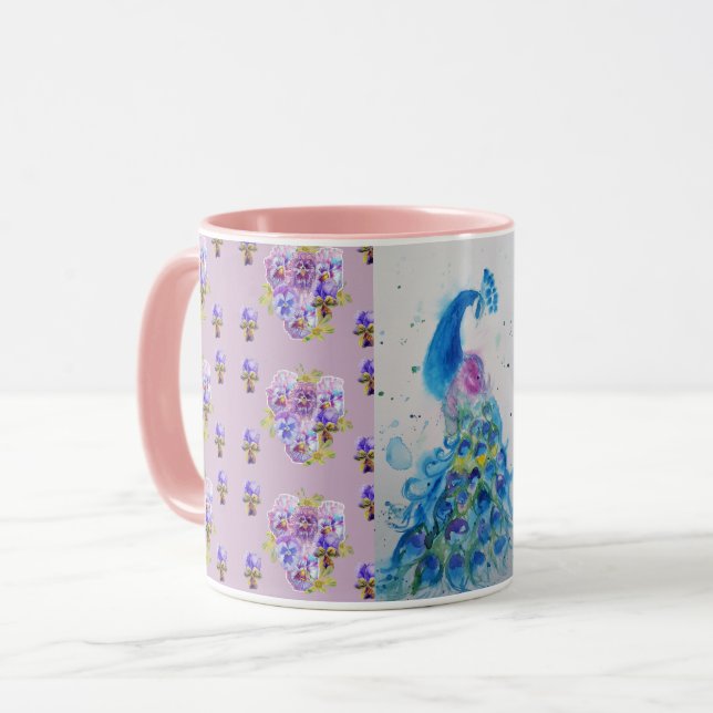 Taza Lilac Blue Peacock malva acuarela Paintar Mug (Anverso izquierdo)
