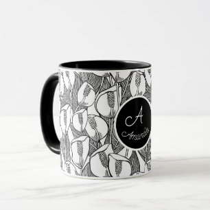 Taza Lily Mug De La Paz Romántica Negra Y Blanca