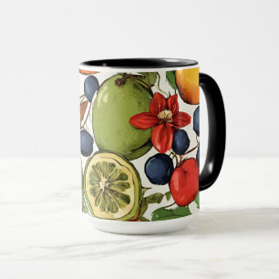 Taza Limas, limones y flores mediterráneos. Pintado