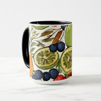 Taza Limas, limones y flores mediterráneos. Pintado