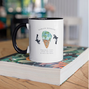 Taza Limpia Nuestros Océanos   Monograma de Ballena Orc