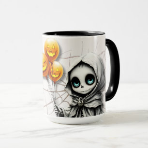Taza Linda chica esqueleto con globos de calabaza