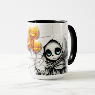Taza Linda chica esqueleto con globos de calabaza