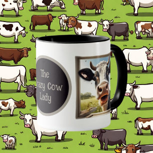 Taza linda dama de vaca loca agrega texto