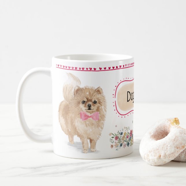 Taza linda de la acuarela de Pomeranian (Con donut)