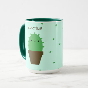 Taza linda de la planta del kawaii del cactus
