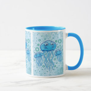 Taza linda de las medusas y de las burbujas