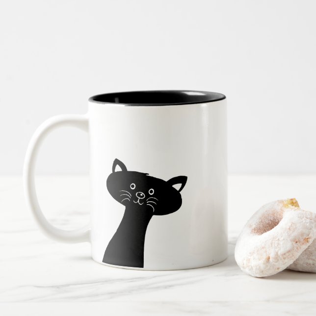 Taza linda del Dos-Tono del gato negro (Con donut)