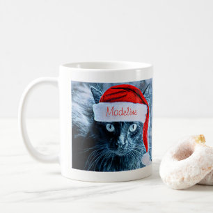 Taza linda del gato del navidad, personalizada