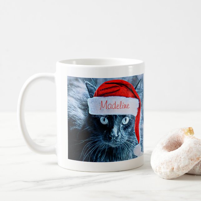 Taza linda del gato del navidad, personalizada (Con donut)