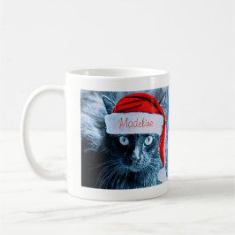 Taza linda del gato del navidad, personalizada