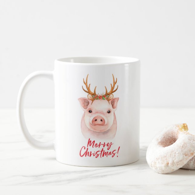 Taza linda del navidad del cerdo (Con donut)