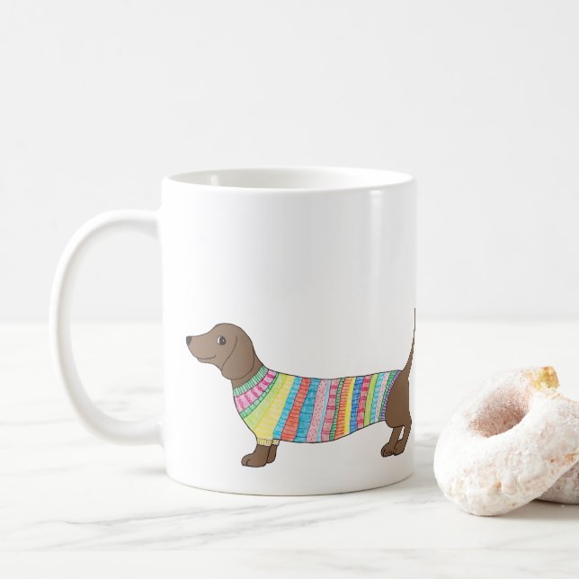 Taza linda del perro de salchicha del perro de la (Con donut)