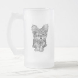 Taza linda del vidrio esmerilado del perro de