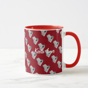 Taza linda foto de perro con oso de peluche rosa
