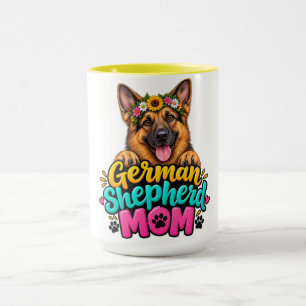 Taza Linda Madre Pastor Alemán Corona de Flores - Perro