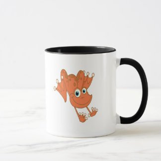 Taza linda naranja de salto feliz