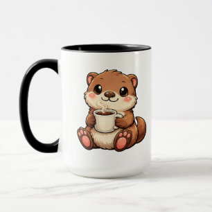 Taza Linda Nutria con Café – Animal Kawaii Acogedor
