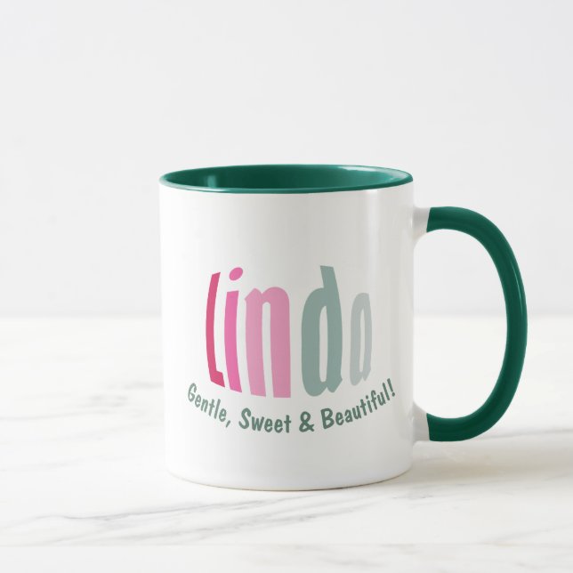 Taza "Linda" personalizada en eucalipto verde, rosa Ros (Derecha)