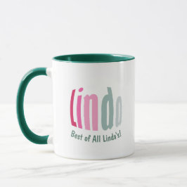 Taza "Linda" personalizada en eucalipto verde, rosa Ros