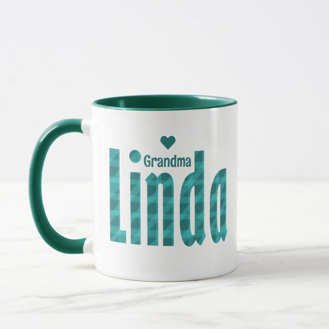 Taza "Linda" personalizada Nombre arte verde marino Ver (Izquierda)