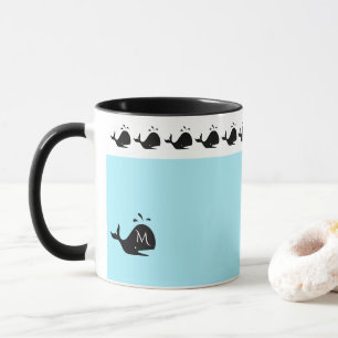 Taza Lindo ballena negro inicial personalizada blanco y