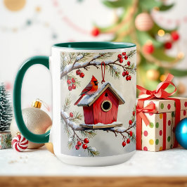 Taza Lindo cardenal de Navidad y ramas de pino