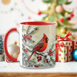 Taza Lindo cardenal de Navidad y ramas de pino
