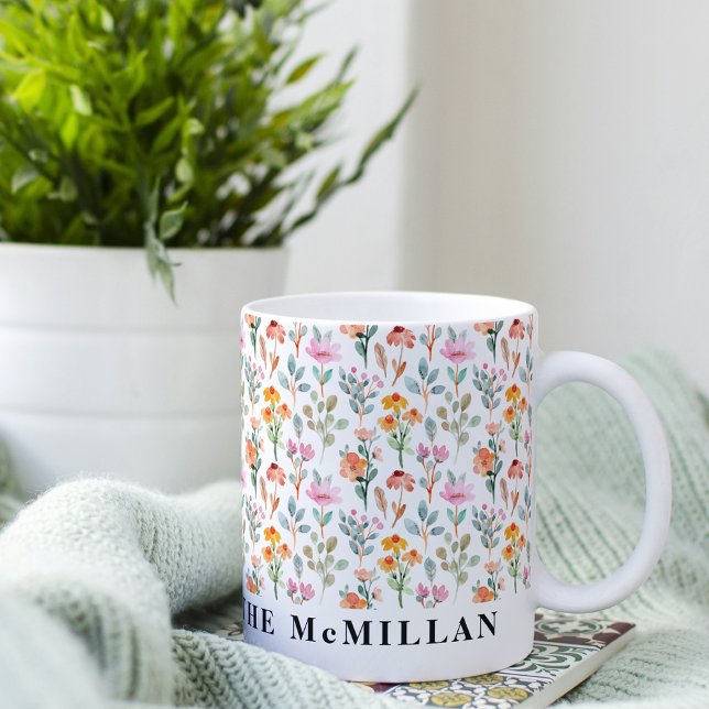 Taza Lindo color acuarela patrón floral rosa (Subido por el creador)