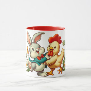 Taza Lindo conejo y pollo de dibujos animados vintage