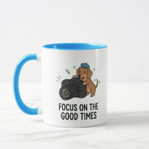Taza Lindo Dachshund con cámara "Buenos Momentos" Foto