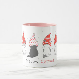 Taza lindo gato con gorra gnomo para navidades.