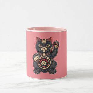 Taza lindo Maneki Neko gato impreso en japonés