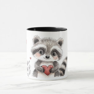Taza lindo mapache con corazón para el día de San Valen