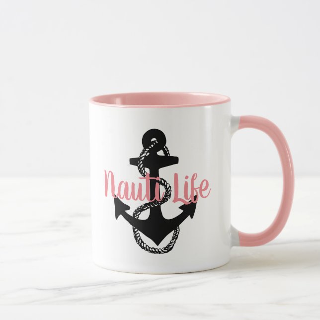 Taza lindo, náutico guión NAUTI LIFE con ancla | (Derecha)