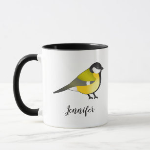 Taza Lindo Parus Major Pájaro Amarillo & Nombre Persona