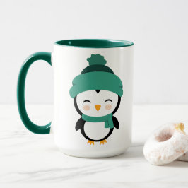 Taza Lindo pingüino personalizado vestido para Navidade