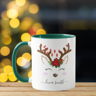 Taza Lindo Reno Regalo Navideño Feliz Café Verde