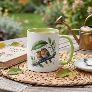 Taza Lindos Petirrojos Bajo Paraguas de Hoja