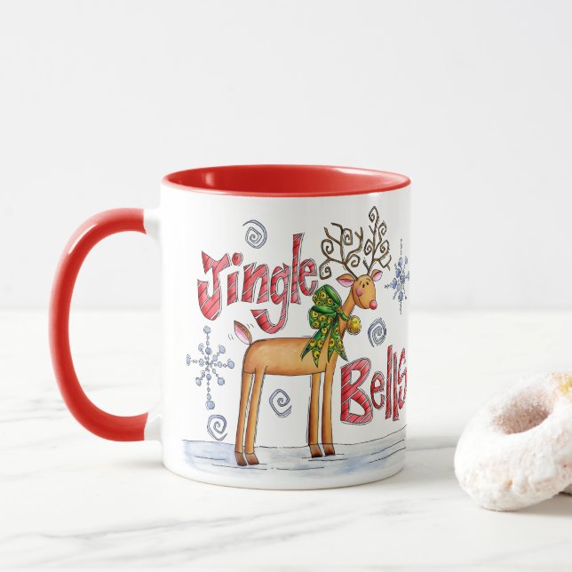 Taza Lindos renos de Navidad, copos de nieve de Jingle  (Con donut)
