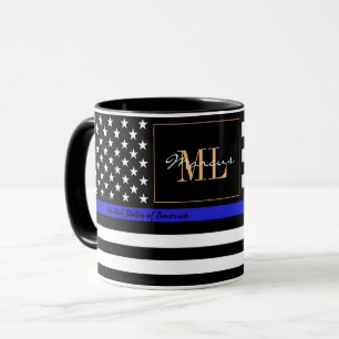 Taza Línea Azul delgada y policía de bandera estadoun