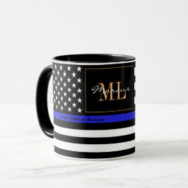 Taza Línea Azul delgada y policía de bandera estadounid